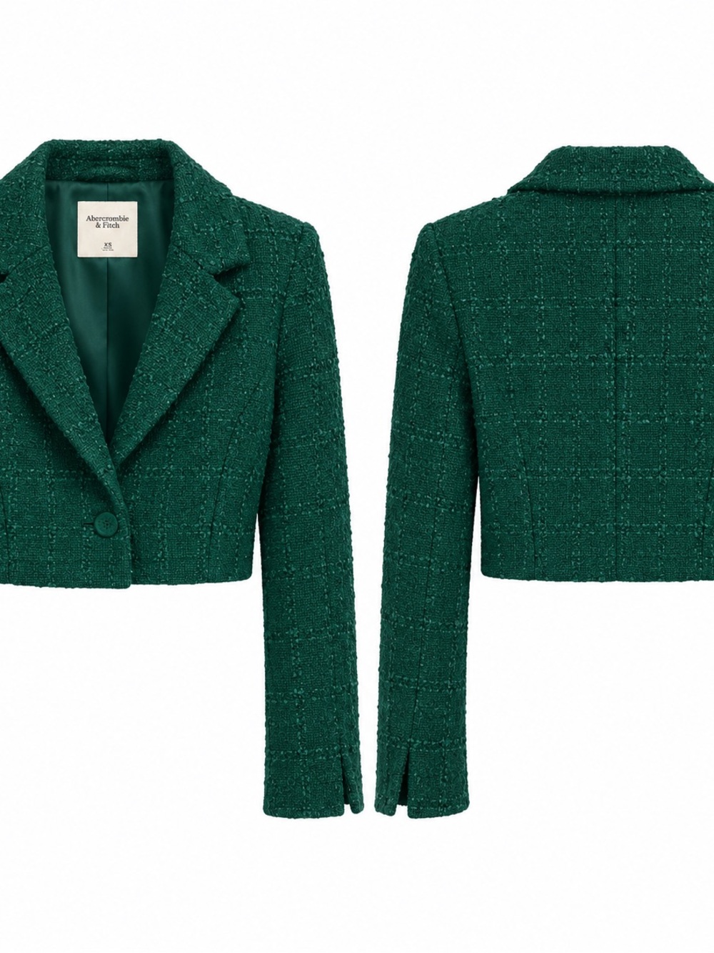 Abercrombie & Fitch Emerald Green Cropped Tweed Blazer